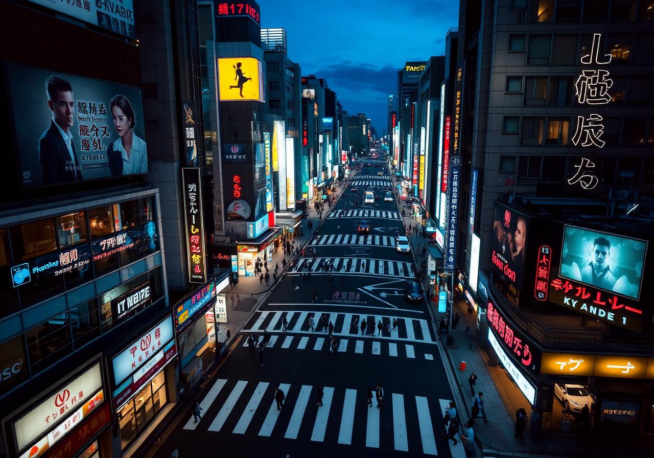 Tokyo city skyline at dusk with neon-lit skyscrapers